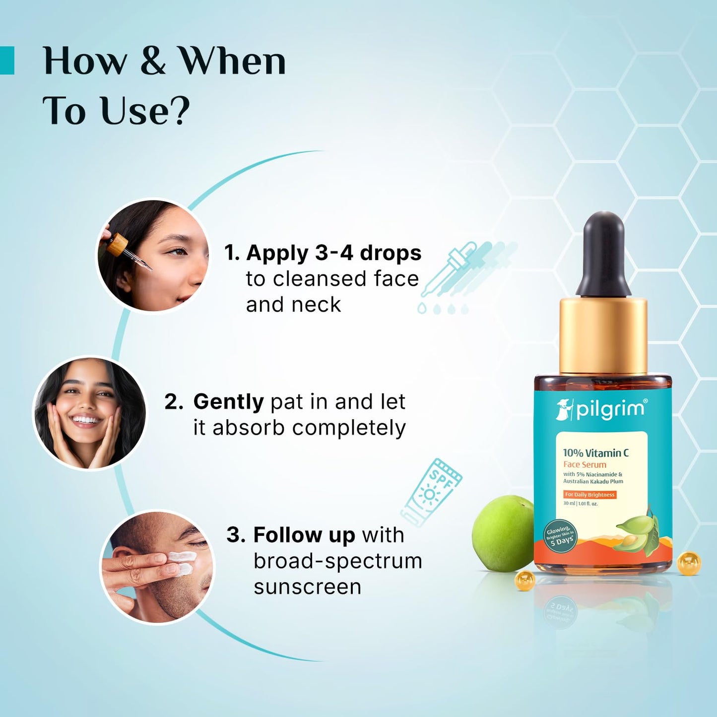 Pilgrim 10% Vitamin C Serum 30ml for Glowing Skin|With 5% Niacinamide, Hyaluronic & Glycolic Acid|Fades Dark Spots, Pigmentation|For All, Oily, Combination, Normal Skin |Beginner Friendly - Men, Women