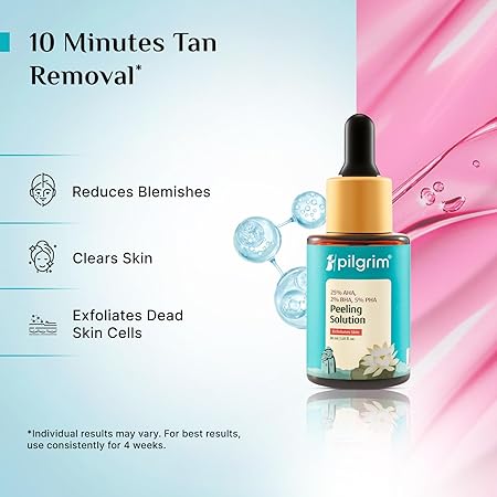 Pilgrim 25% AHA + 2% BHA + 5% PHA Peeling Solution 30ml For Face & Body |10-Minute Facial At Home|Gentle Exfoliating Serum for Tan Removal |For Glowing Skin, Even Skin Tone, Pore Cleansing |Men, Women