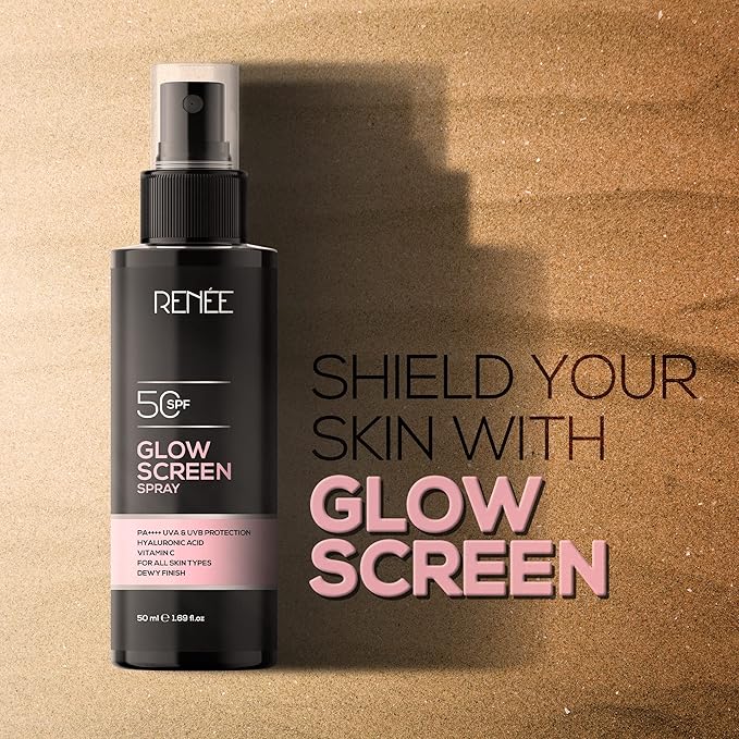 RENEE Glowscreen Spf 50 Sunscreen Spray - 50ml, Pa++++ for Uva & Uvb Protection, Enriched With Hyaluronic Acid & Vitamin C| Lightweight, Non Greasy, Quick Absorbing With No White Cast