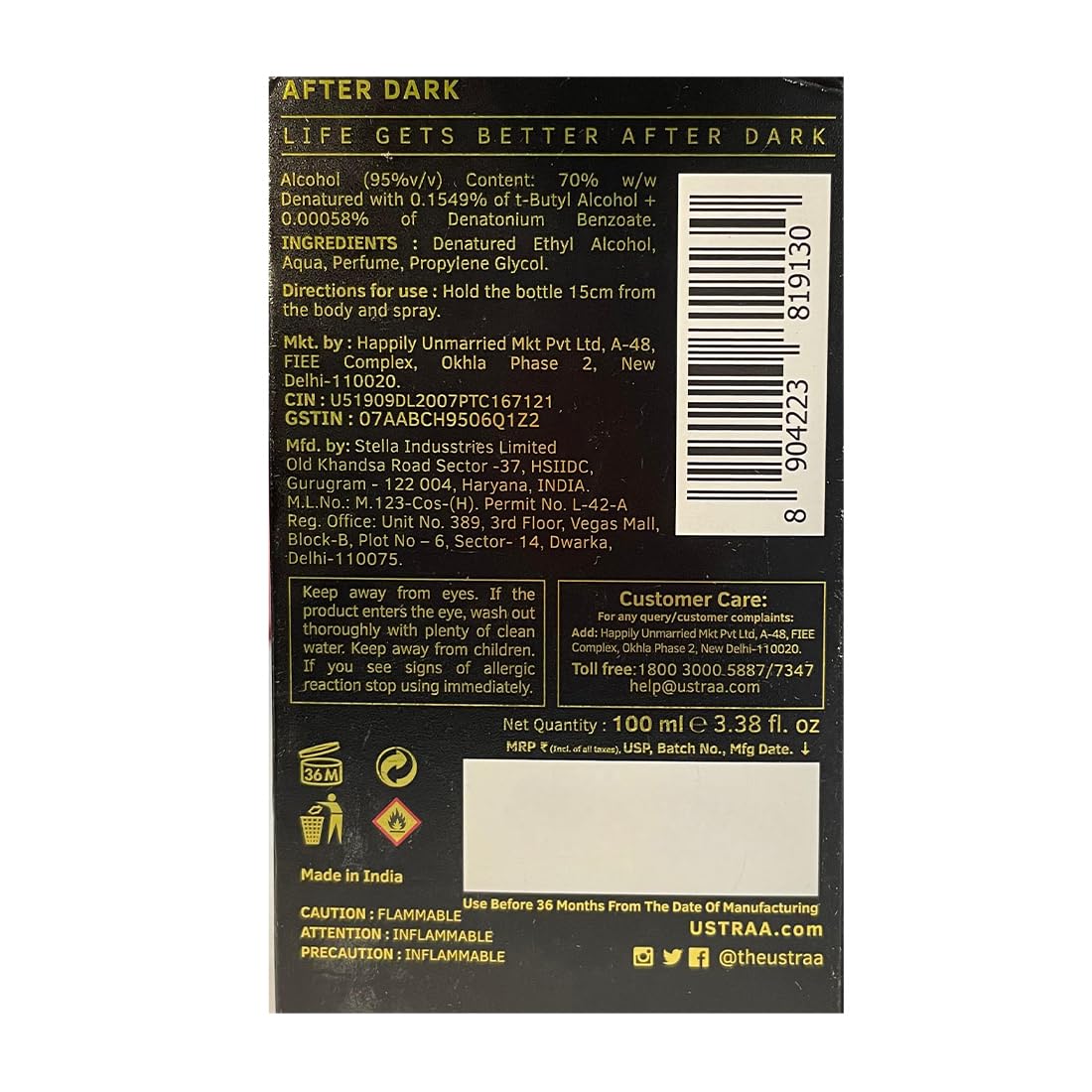 Ustraa After Dark Cologne - 100ml - Perfume for Men | Rich with Saffron, Oudh and Musky notes | Suitable for night occasions | Masculine, Long-lasting fragrance