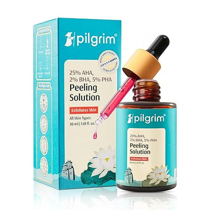 Pilgrim 25% AHA + 2% BHA + 5% PHA Peeling Solution 30ml For Face & Body |10-Minute Facial At Home|Gentle Exfoliating Serum for Tan Removal |For Glowing Skin, Even Skin Tone, Pore Cleansing |Men, Women