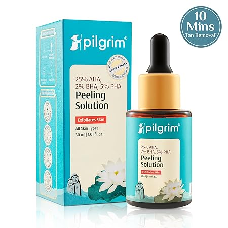 Pilgrim 25% AHA + 2% BHA + 5% PHA Peeling Solution 30ml For Face & Body |10-Minute Facial At Home|Gentle Exfoliating Serum for Tan Removal |For Glowing Skin, Even Skin Tone, Pore Cleansing |Men, Women