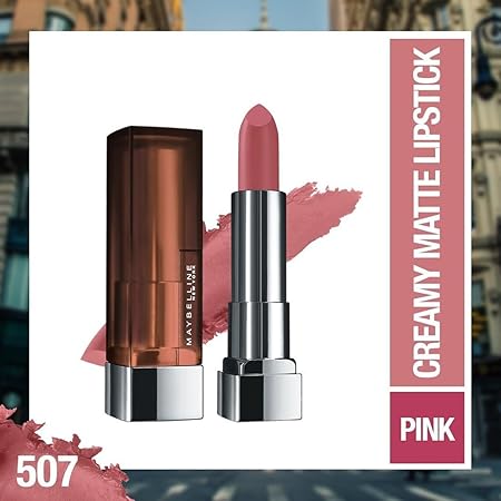 Maybelline New York Matte Lipstick, Intense Colour, Moisturised Lips, Color Sensational Creamy Matte, 507 Almond Pink