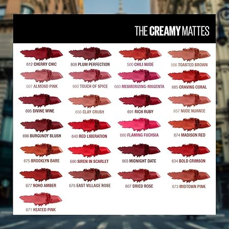 Maybelline New York Matte Lipstick, Intense Colour, Moisturised Lips, Color Sensational Creamy Matte, 507 Almond Pink