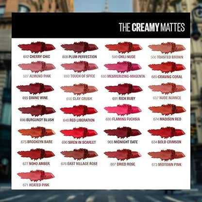 Maybelline New York Matte Lipstick, Intense Colour, Moisturised Lips, Color Sensational Creamy Matte, 507 Almond Pink