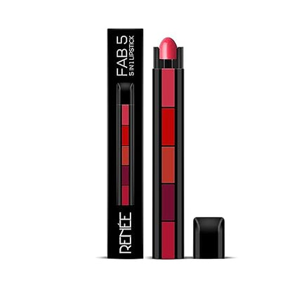 RENEE Fab 5 5-in-1 Lipstick 7.5gm| Five Shades In One| Long Lasting, Matte Finish,Nude