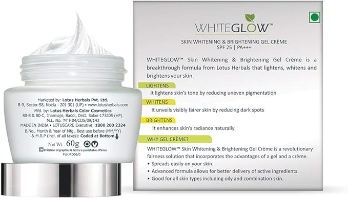 Lotus Herbals Whiteglow Gel Cream 60g, Deep Moisturising Cream