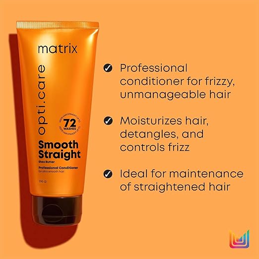 Matrix Opti Care Smooth Straight Professional Conditioner for Ultra Smooth Intensely Moisturized Hair with Shea Butter, Paraben Free, 196g