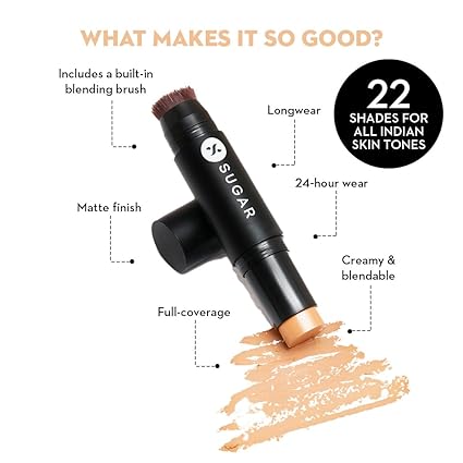 SUGAR Cosmetics Ace Of Face Matte Foundation Stick with In-Built Brush