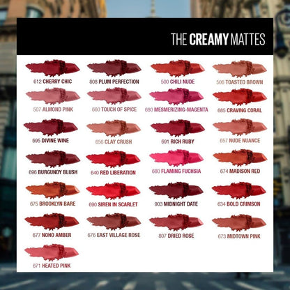 Maybelline New York Matte Lipstick, Intense Colour, Moisturised Lips, Color Sensational Creamy Matte, 695 Divine Wine
