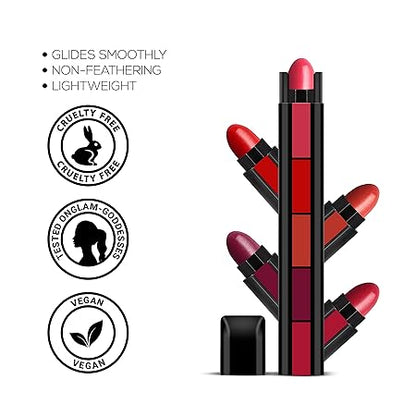 RENEE Fab 5 5-in-1 Lipstick 7.5gm| Five Shades In One| Long Lasting, Matte Finish,Nude