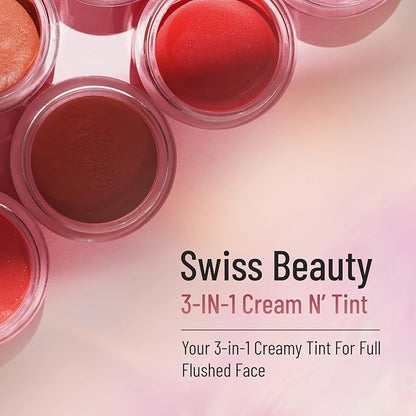 Swiss Beauty 3-in-1 Cream N'Tint for Lips,eyes and cheeks| Long lasting and easily blendable | With Jojoba oil and Glycerine
