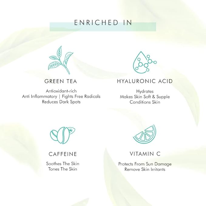 mCaffeine Green Tea Hydrating Face Serum for Glowing Skin with Vitamin C & Hyaluronic Acid | Reduces Dark Spots, Pigmentation & Prevents Sun Damage | For Men & Women | 72 Hrs Hydration