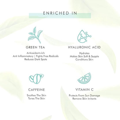 mCaffeine Green Tea Hydrating Face Serum for Glowing Skin with Vitamin C & Hyaluronic Acid | Reduces Dark Spots, Pigmentation & Prevents Sun Damage | For Men & Women | 72 Hrs Hydration