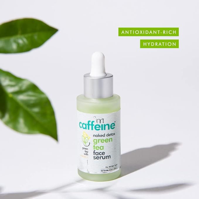 mCaffeine Green Tea Hydrating Face Serum for Glowing Skin with Vitamin C & Hyaluronic Acid | Reduces Dark Spots, Pigmentation & Prevents Sun Damage | For Men & Women | 72 Hrs Hydration