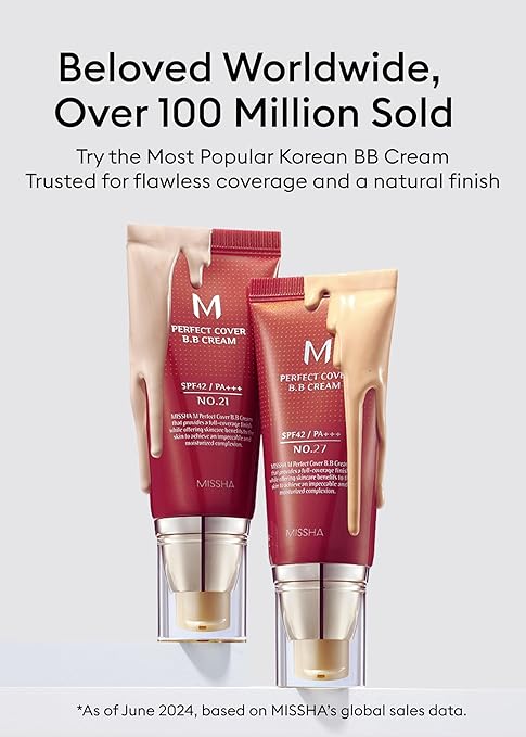 MISSHA M Perfect Cover Bb Cream Spf42 Pa+++ - (50Ml, No 31 - Golden Beige) | Matte Finish | Full Coverage | All Skin Types I Radiant Glow, 1 Count