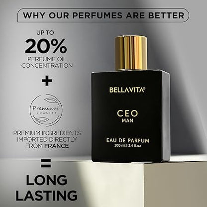 Bella Vita Luxury CEO MEN Long Lasting Perfume for Man | EDP 100ml | Lemon, Lavender, Tonka, Mandarin & Vetiver | Woody, Citrus Premium Fragrance | Ideal for Every Moment