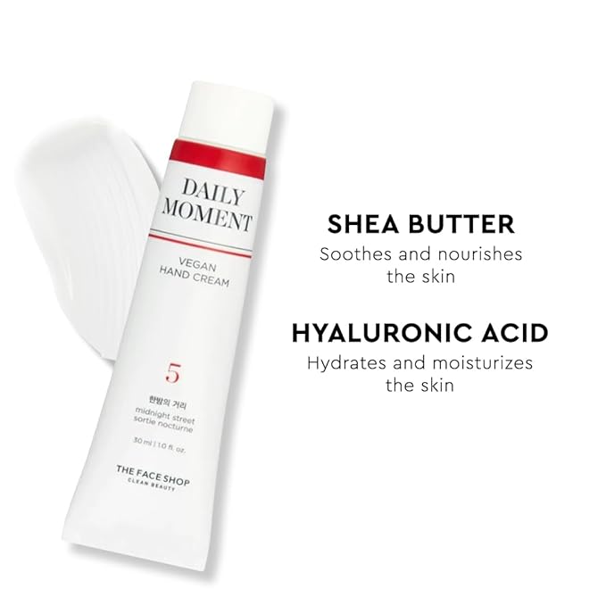 The Face Shop Daily Moment Vegan Hand Cream Noon Park with Hyaluronic Acid & Shea Butter, Non-Greasy & Quick absorbing hand care cream, 30ml