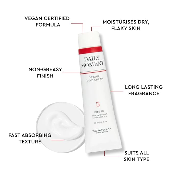 The Face Shop Daily Moment Vegan Hand Cream Noon Park with Hyaluronic Acid & Shea Butter, Non-Greasy & Quick absorbing hand care cream, 30ml