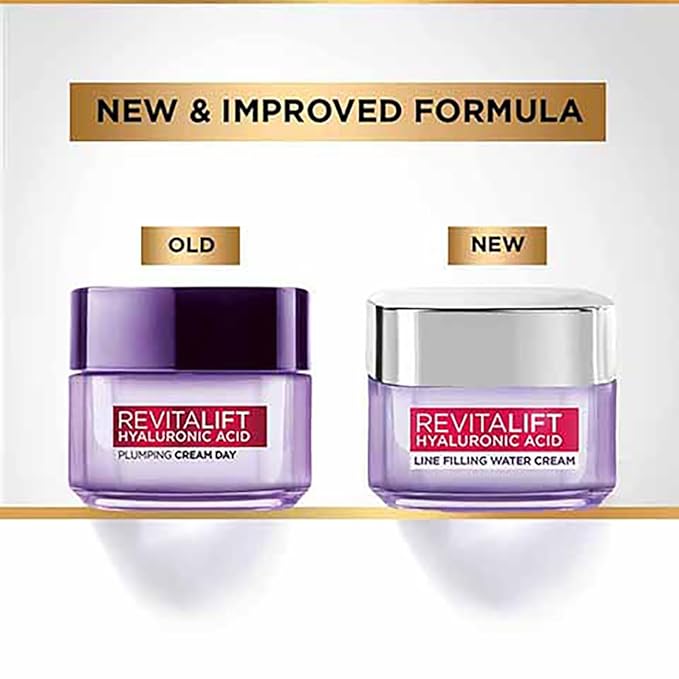 L'Oréal Paris Hyaluronic Acid Line Filling Water Cream, Moisturiser, Hyaluronic Acid for Hydration, Replumps Skin, Ceramides for Skin Barrier Repair, Reduces Fine Lines,