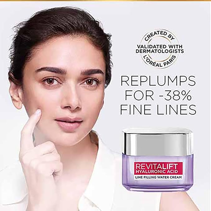 L'Oréal Paris Hyaluronic Acid Line Filling Water Cream, Moisturiser, Hyaluronic Acid for Hydration, Replumps Skin, Ceramides for Skin Barrier Repair, Reduces Fine Lines,