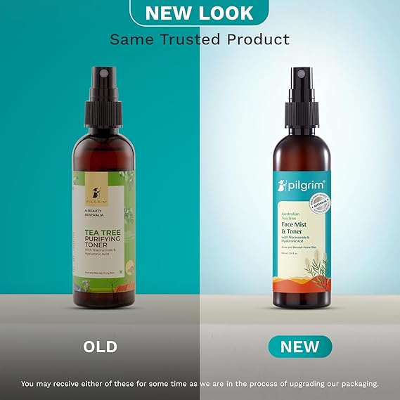 Pilgrim Tea Tree & 2% Niacinamide face toner for oily skin, acne & blemish prone skin | Toner for open pores tightening, pore cleansing & glowing skin | Women & Men | 100 ml