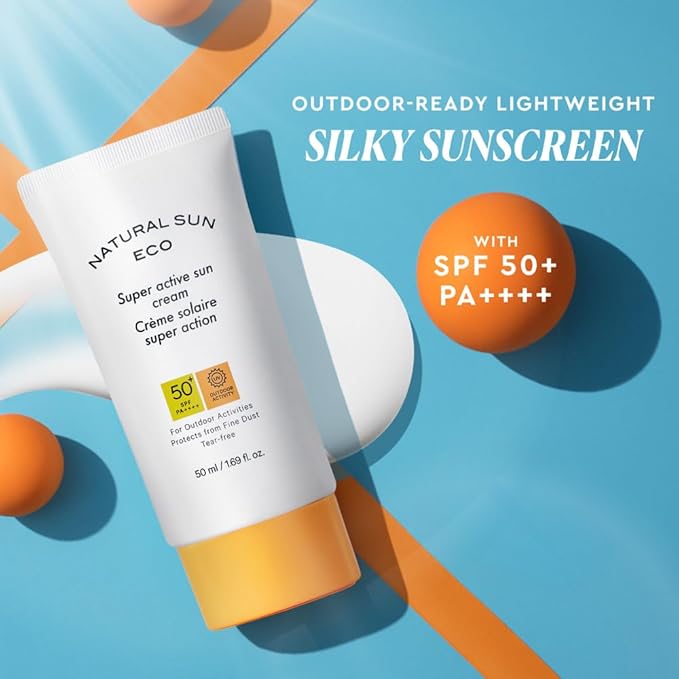 The Face Shop Natural Sun Eco Super Active Unisex Sun Cream Sunscreen With Spf 50+ Pa +++ Protect From Fine Dust, Uva & Uvb Rays, Blue Light & Digital Devices, 50Ml
