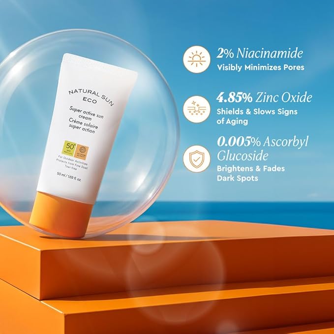 The Face Shop Natural Sun Eco Super Active Unisex Sun Cream Sunscreen With Spf 50+ Pa +++ Protect From Fine Dust, Uva & Uvb Rays, Blue Light & Digital Devices, 50Ml