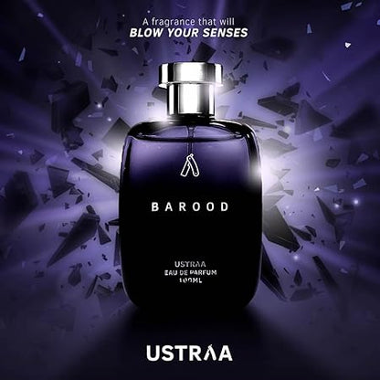 Ustraa Barood Eau De Parfume For Men - 100 ml - with Warm, smokey, sweet and musky scents. Luxury perfume for men | Strong, masculine & mysterious. Long lasting fragrance.