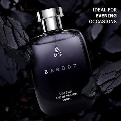 Ustraa Barood Eau De Parfume For Men - 100 ml - with Warm, smokey, sweet and musky scents. Luxury perfume for men | Strong, masculine & mysterious. Long lasting fragrance.