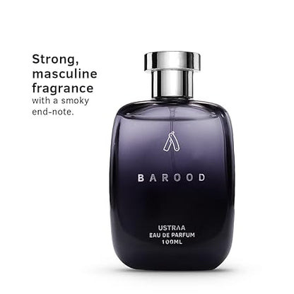 Ustraa Barood Eau De Parfume For Men - 100 ml - with Warm, smokey, sweet and musky scents. Luxury perfume for men | Strong, masculine & mysterious. Long lasting fragrance.