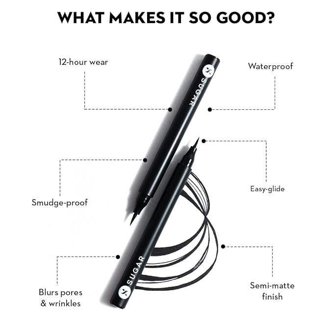 SUGAR Cosmetics Wingman Waterproof Matte Finish Microliner | Liquid Eyeliner | Flexi-Tip Applicator | Pen Eyeliner | Lasts Upto 12 Hrs | Smudgeproof & Transferproof |