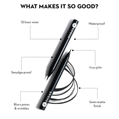 SUGAR Cosmetics Wingman Waterproof Matte Finish Microliner | Liquid Eyeliner | Flexi-Tip Applicator | Pen Eyeliner | Lasts Upto 12 Hrs | Smudgeproof & Transferproof |